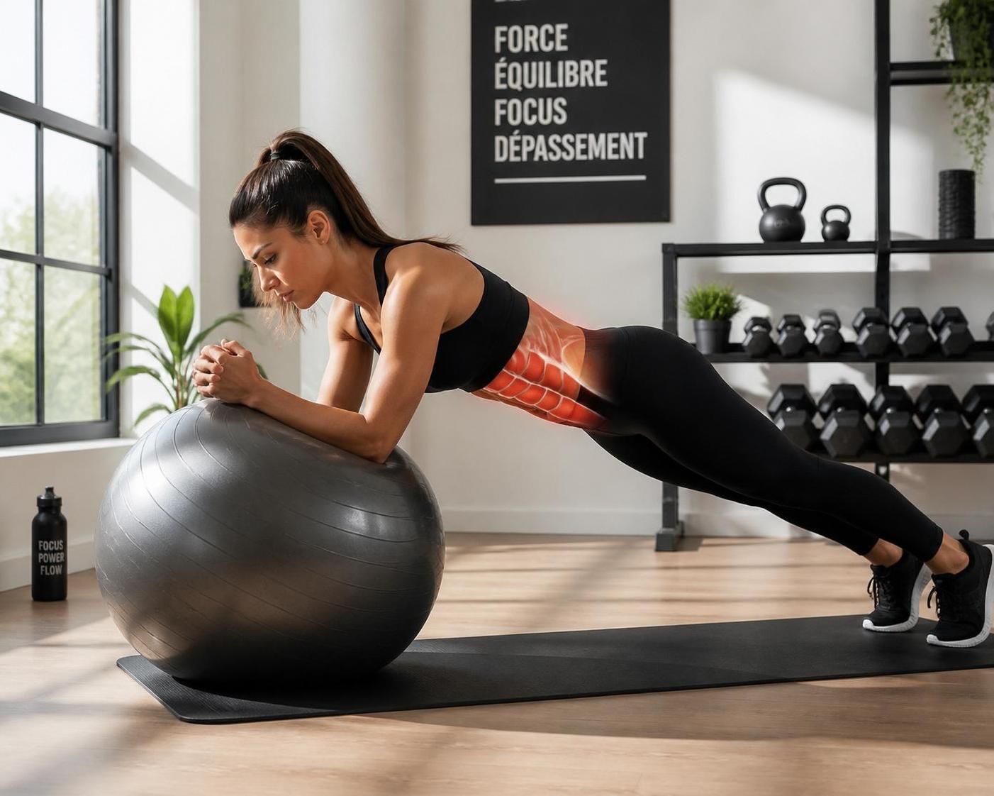 améliorez votre ceinture abdominale grâce au gainage avec ballon, un exercice efficace pour renforcer vos muscles profonds et améliorer votre posture.